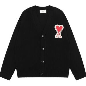 Ami Black Sweater with Red Heart Emblem